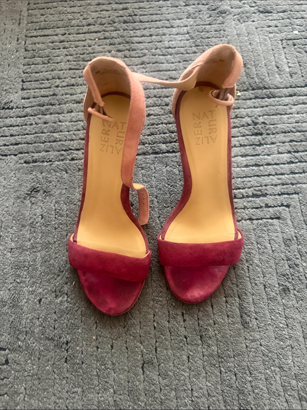 Naturalizer Two-Tone Suede Ankle-Strap Heels in Blush and Wine